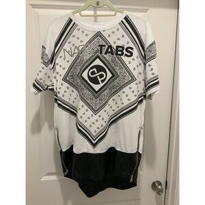 Nappy Tabs T-Shirt Large Dance/Choreo Bandana Print Ext Length White Black